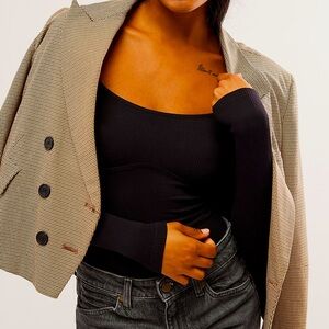 Free People Intimately Meg Long Sleeve Bodysuit Women Color Black Size L/XL